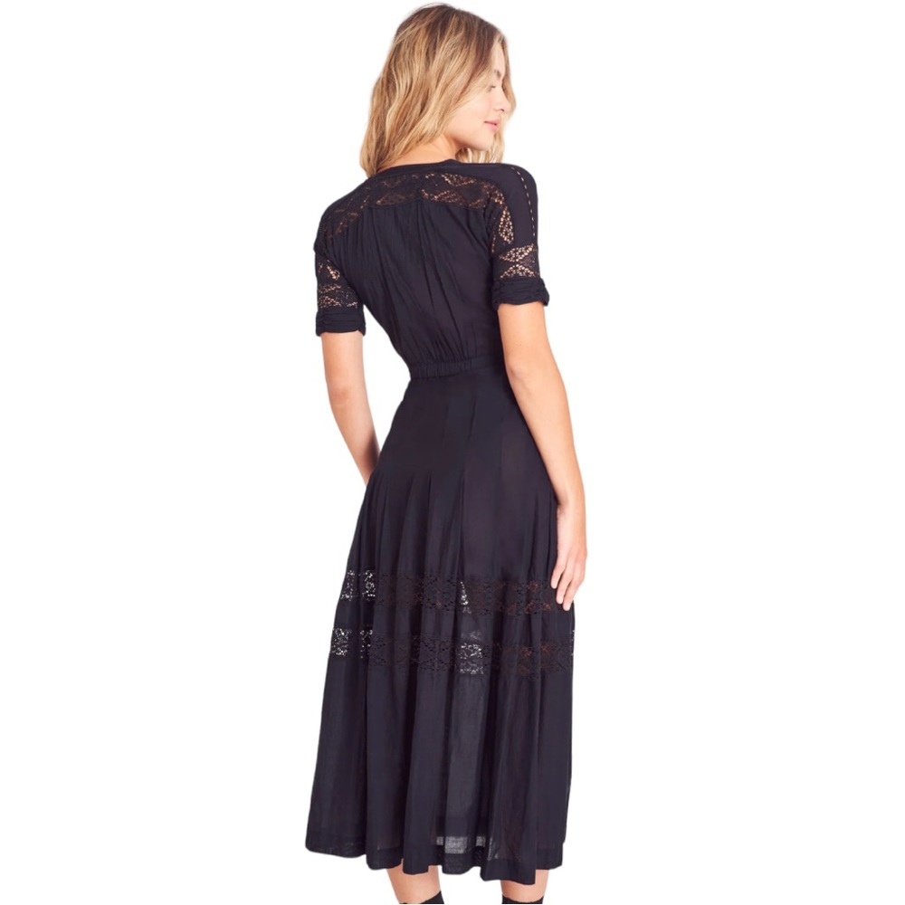 LoveShackFancy Edie Lace Short Sleeve Midi Shirt Dress - Picture 2 of 14